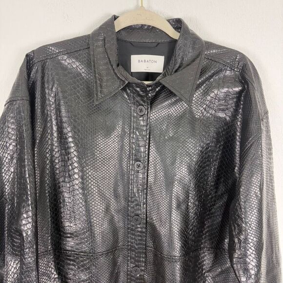 Babaton Aritzia Black Snakeskin Faux Leather Button Up Shirt Jacket Women's Size - Picture 3 of 10
